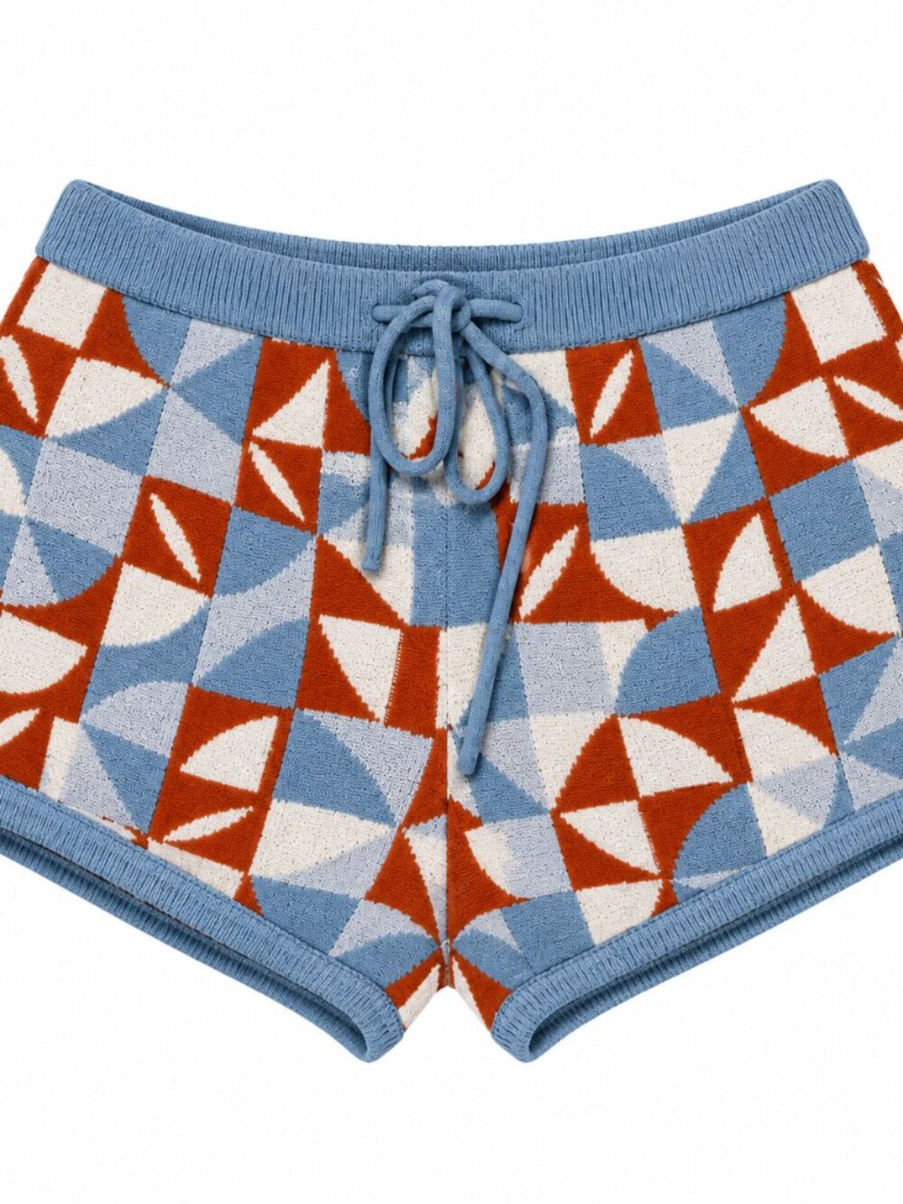 RVCA Women’s Retro Geometric Terry Cloth Shorts Blue Rust Cream